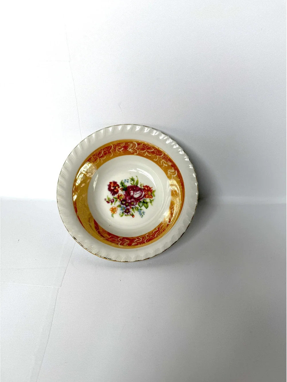 Vintage Floral Japan Porcelain Bowl with Gold and Orange Accent